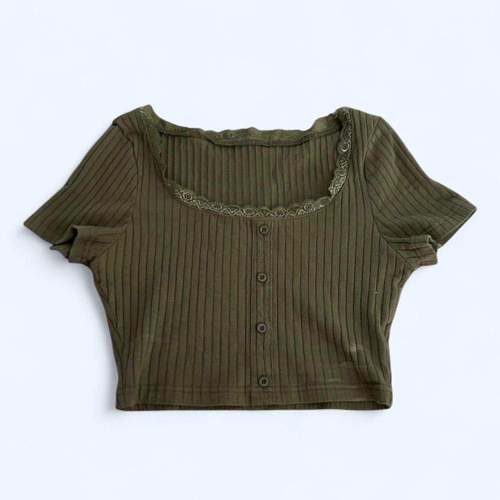 Olive Green Ribbed Women's Top
